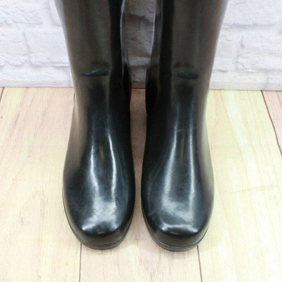 Kate Spade Black Glossy Rubber Pull On Knee High Rain Boots Size 9 - Picture 5 of 10